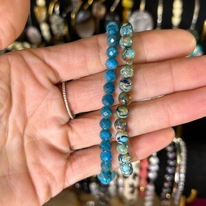 6mm Blue Sea Sediment Jasper Bracelet & Fine Faceted Apatite Bracelet